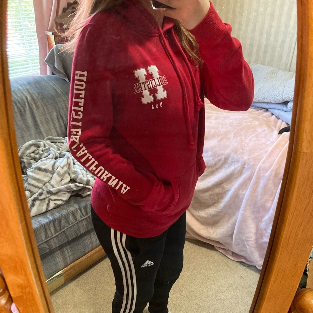 Red embroidered logo graphic hoodie